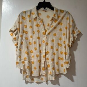 Sunflower Print Cream and Yellow Button Down Shirt